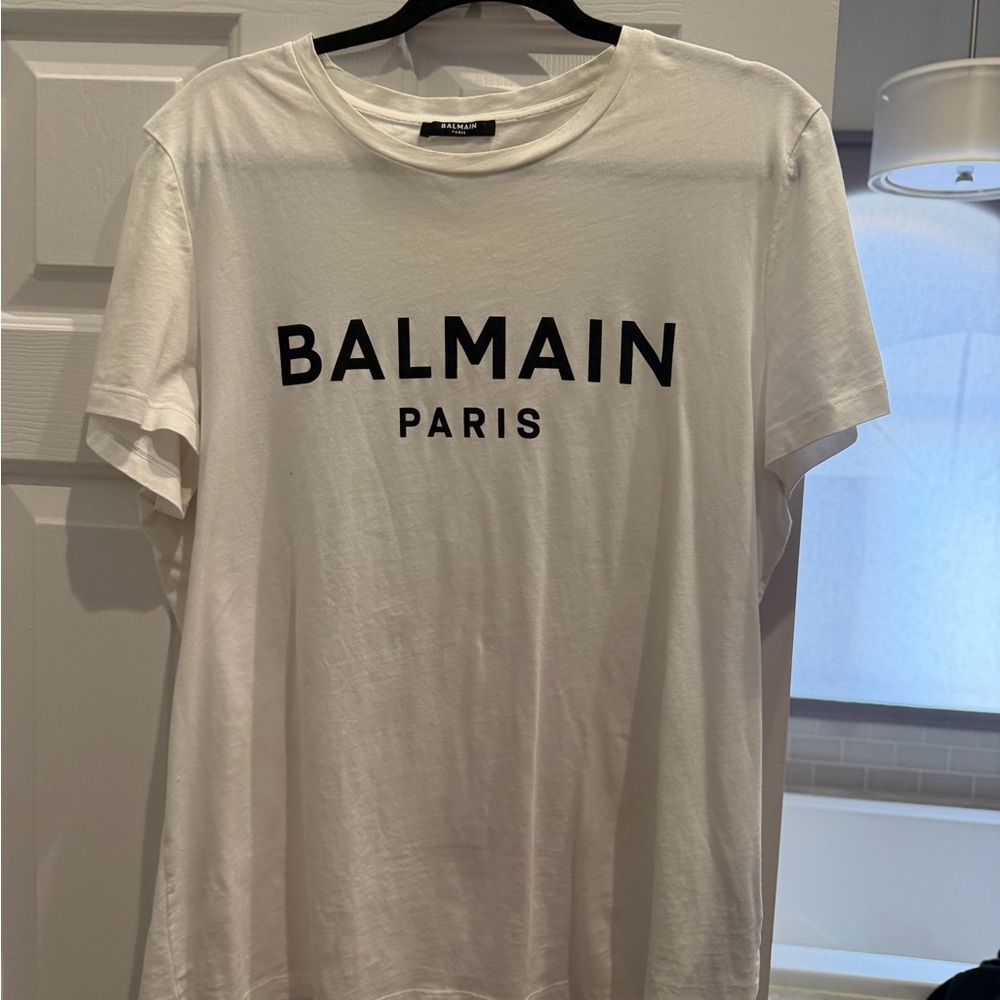 Balmain White and Black Logo Tee